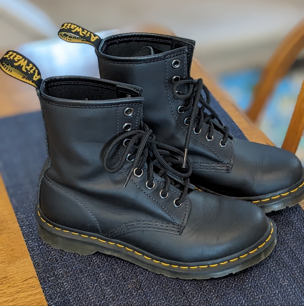 Dr. Martens Black Leather Boots with Translucent Sole